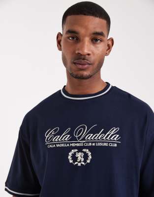 Asos Design Oversized T-shirt With Text Graphic In Blue