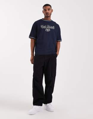 Asos Design Oversized T-shirt With Text Graphic In Blue