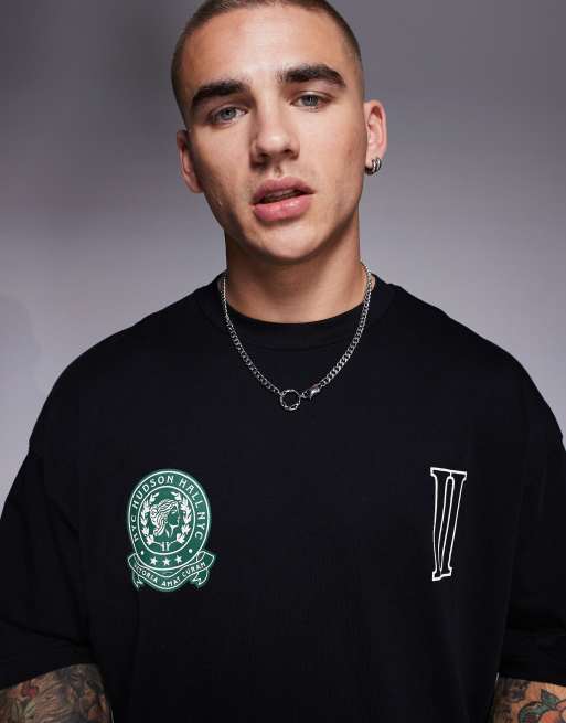 ASOS DESIGN oversized t-shirt with text graphics in black
