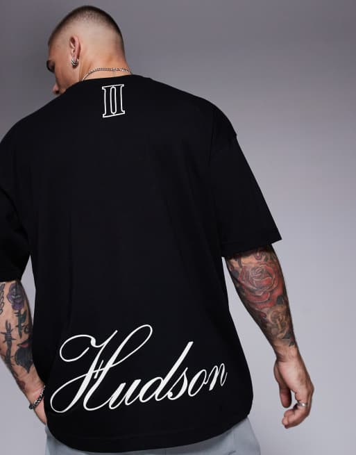 ASOS DESIGN oversized t-shirt with text graphics in black