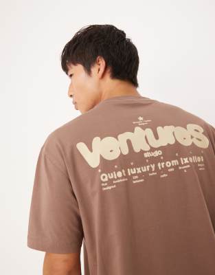 ASOS DESIGN oversized T-shirt with text print in brown - view 1