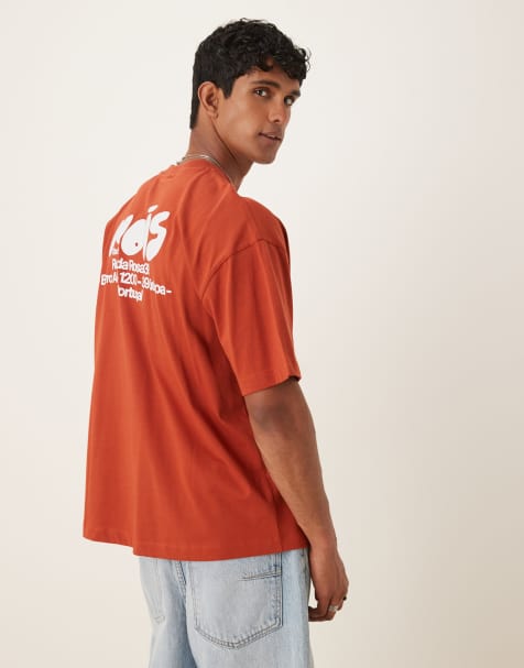 ASOS DESIGN oversized T-shirt with text print in orange - view 1