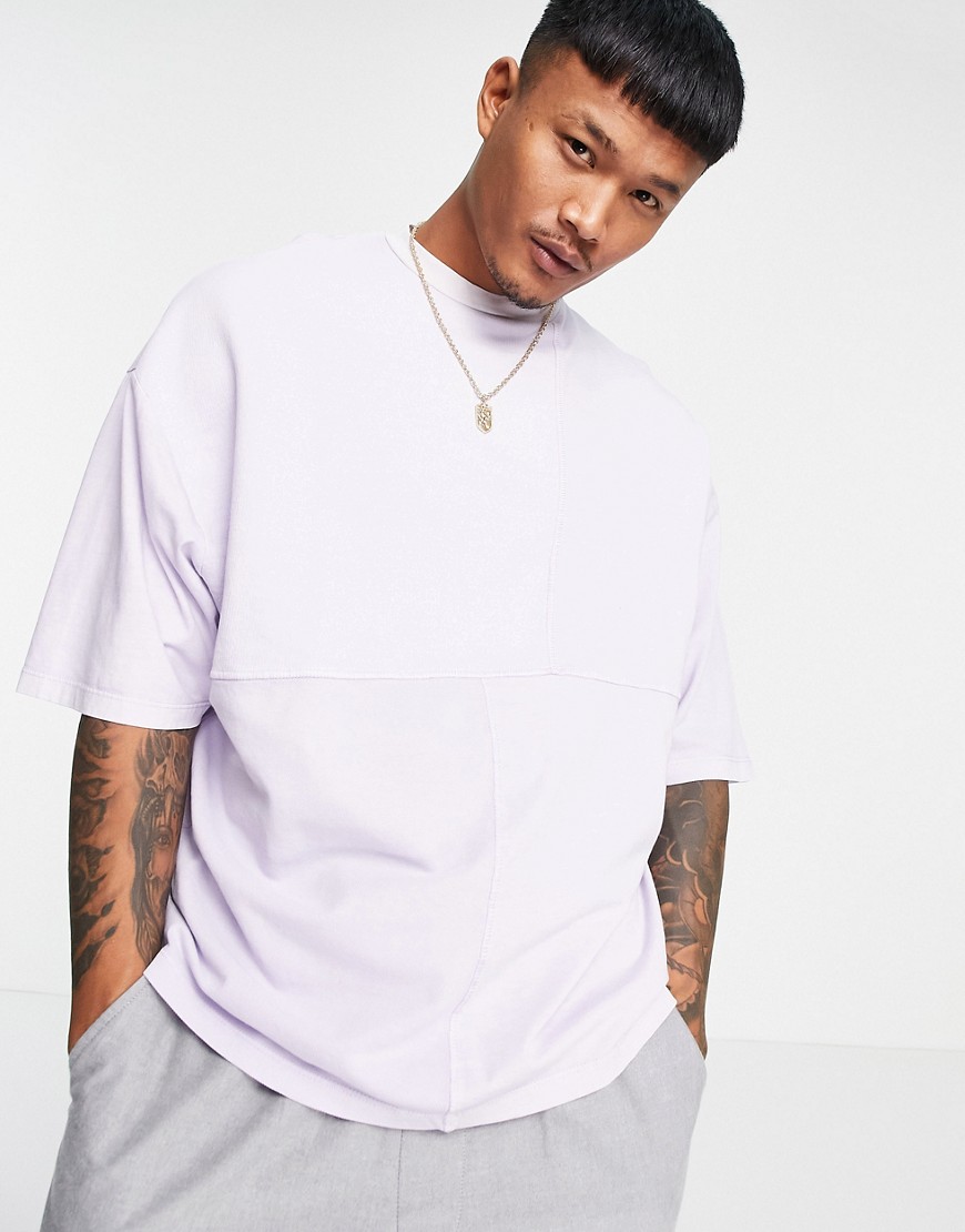 ASOS DESIGN oversized t-shirt with textured cut and sew panels in lilac-Purple