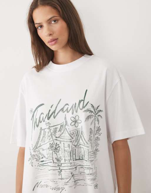 ASOS DESIGN Oversized T-shirt with Thailand graphic in white, 2 of 4