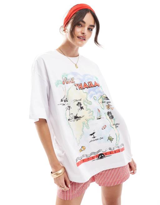 ASOS DESIGN oversized t shirt with thailand map graphic in white ASOS