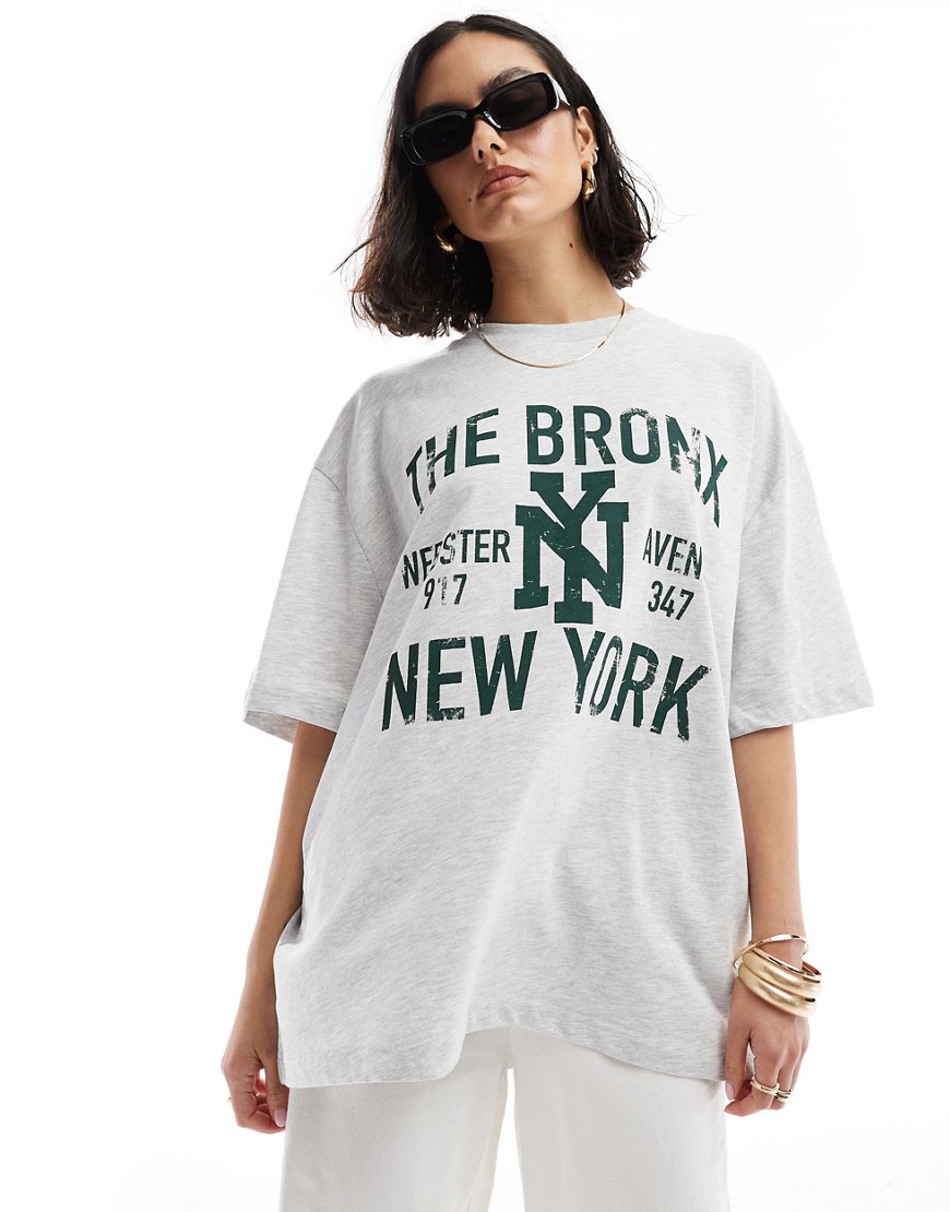 ASOS DESIGN oversized t-shirt with the bronx graphic in ice marl-Grey