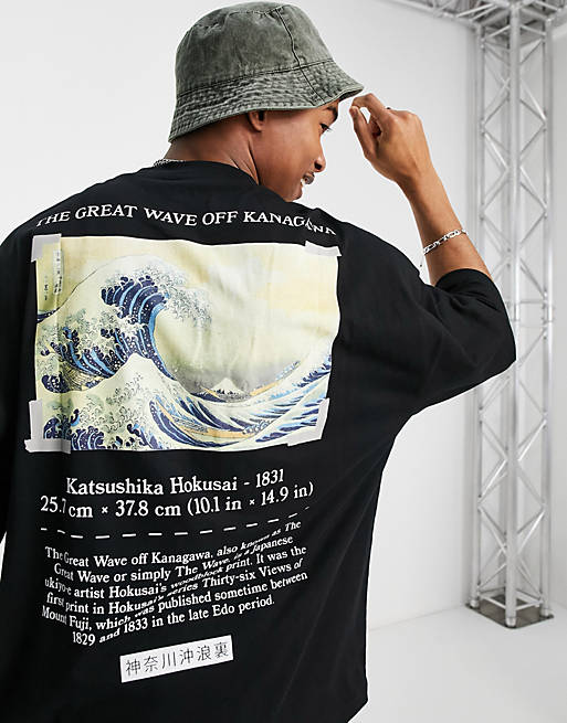 ASOS DESIGN oversized t-shirt with The Great Wave Off Kanagawa graphic print  in black | ASOS