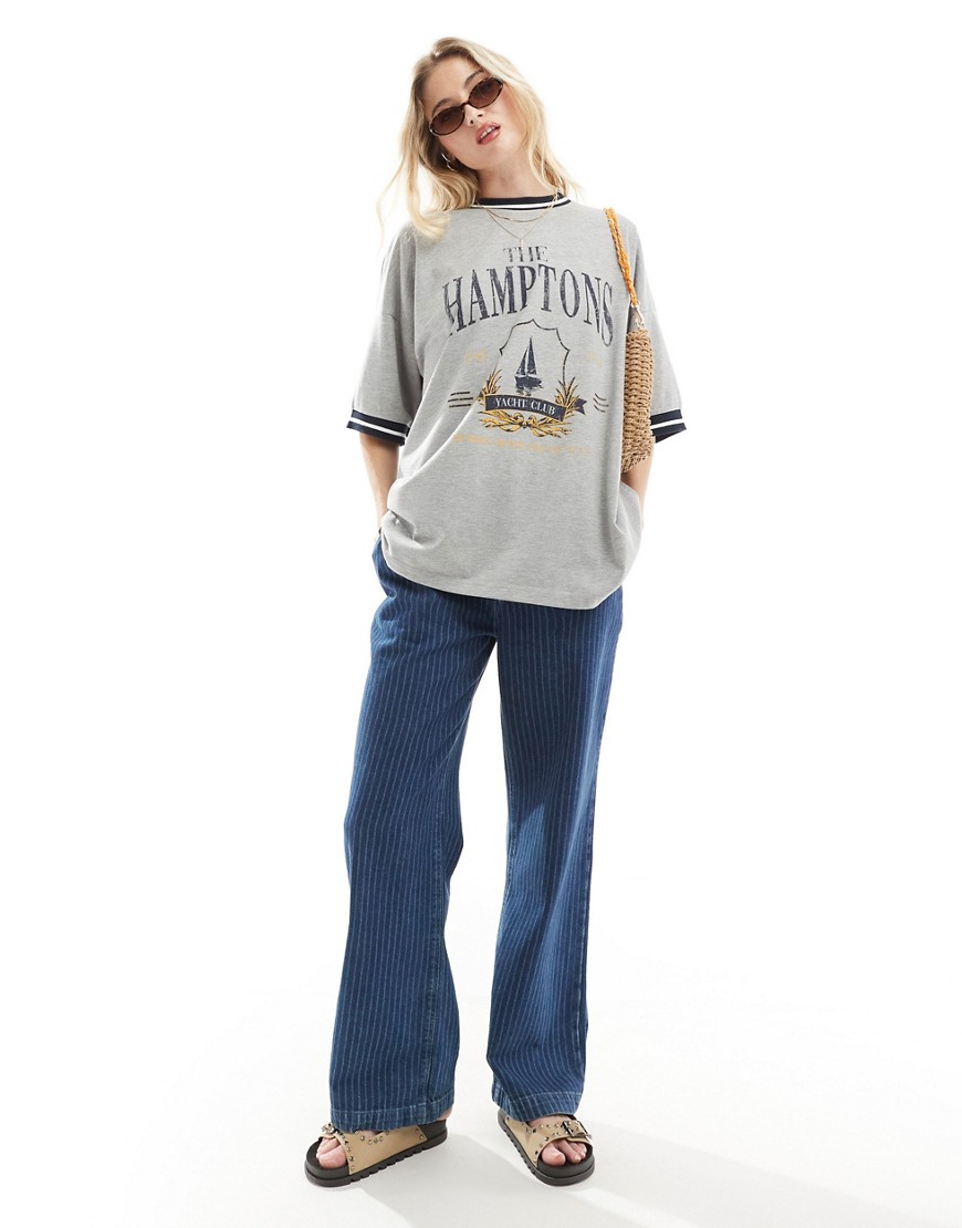ASOS DESIGN oversized t-shirt with The Hamptons graphic in grey marl