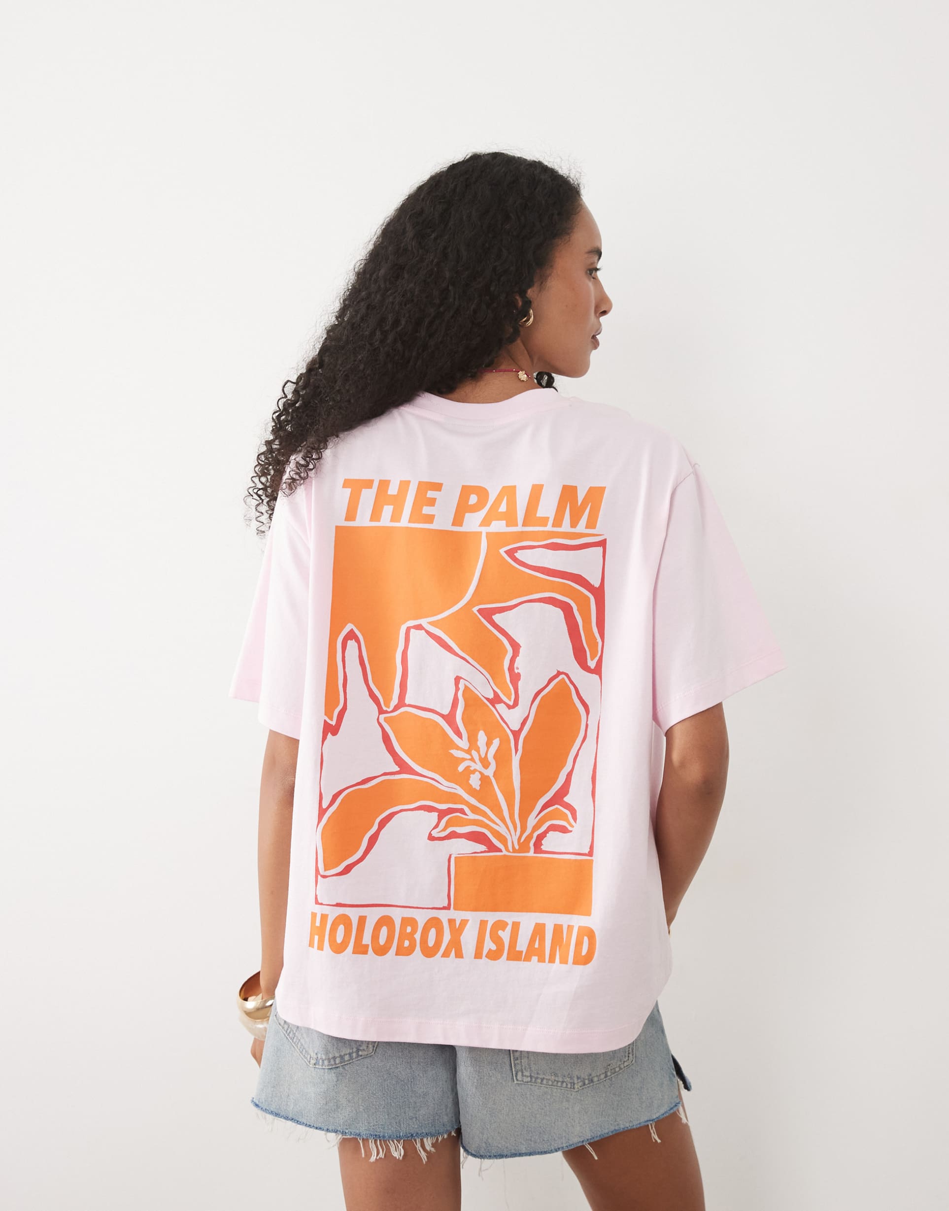 asos design oversized t-shirt with the palm abstract graphic in pink and orange