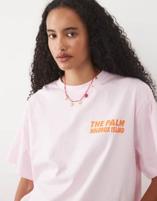 ASOS DESIGN oversized T-shirt with The Palm abstract graphic in pink and orange, 3 of 4