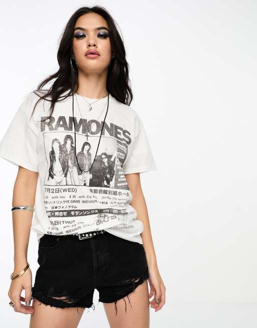 ASOS DESIGN oversized t-shirt with the Ramones licence graphic in washed ecru
