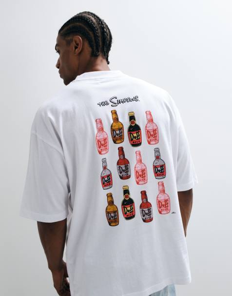 ASOS DESIGN oversized t-shirt with The Simpsons Duff Beer prints in white - view 1