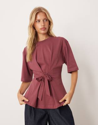 Asos Design Oversized T-shirt With Tie Cinch Waist In Pink