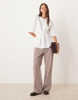 Asos Design Oversized T-shirt With Tie Cinch Waist In White