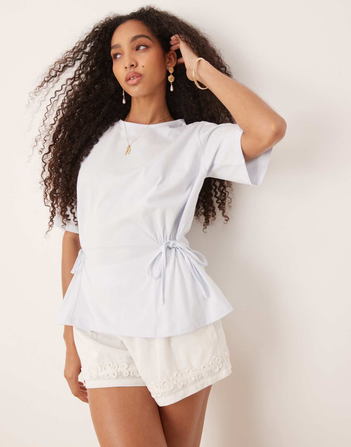 ASOS DESIGN oversized t shirt with  tie detail in baby blue