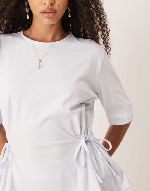 ASOS DESIGN oversized T-shirt with tie detail in baby blue