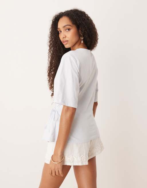 ASOS DESIGN oversized T-shirt with tie detail in baby blue