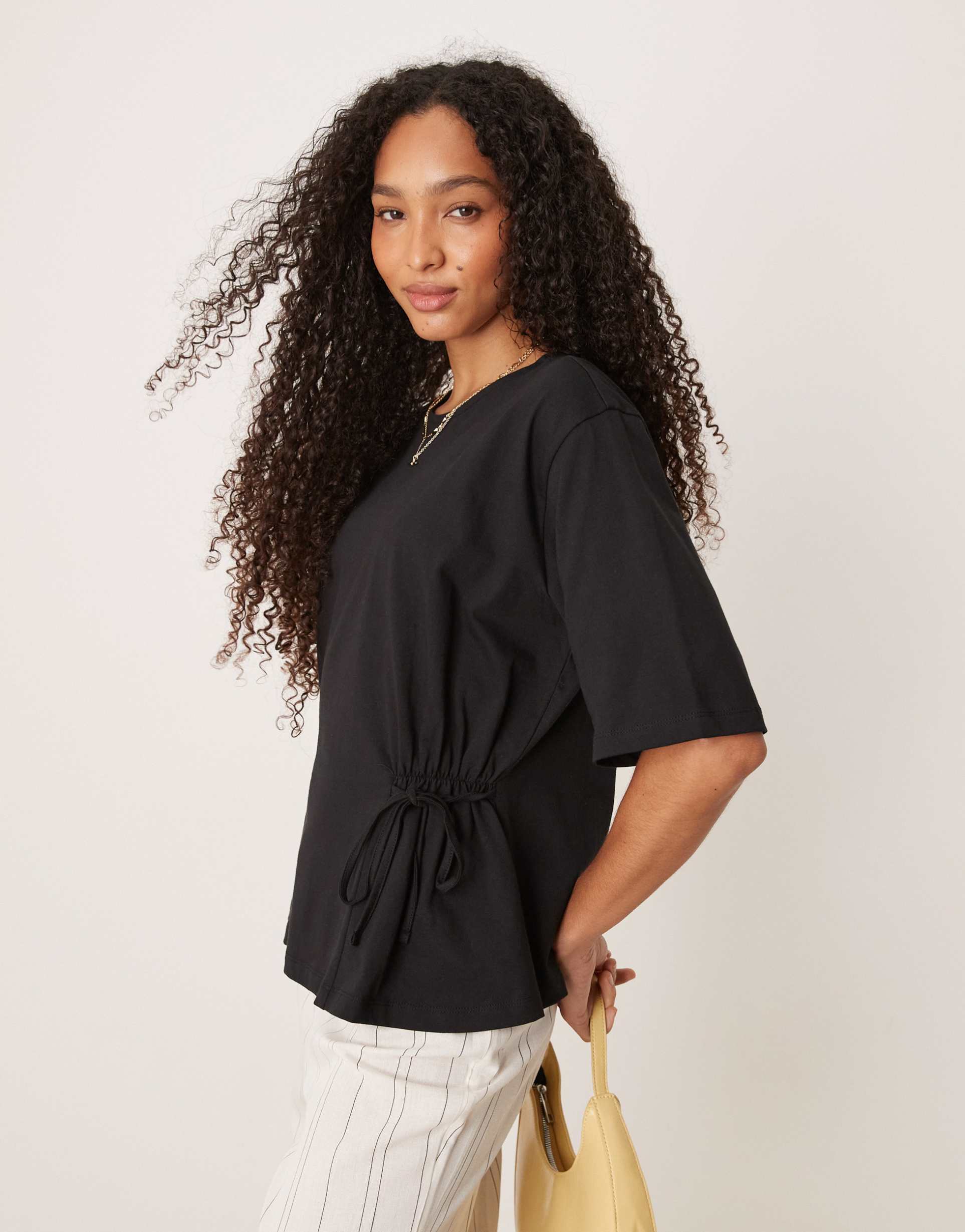 asos design oversized t-shirt with tie detail in black