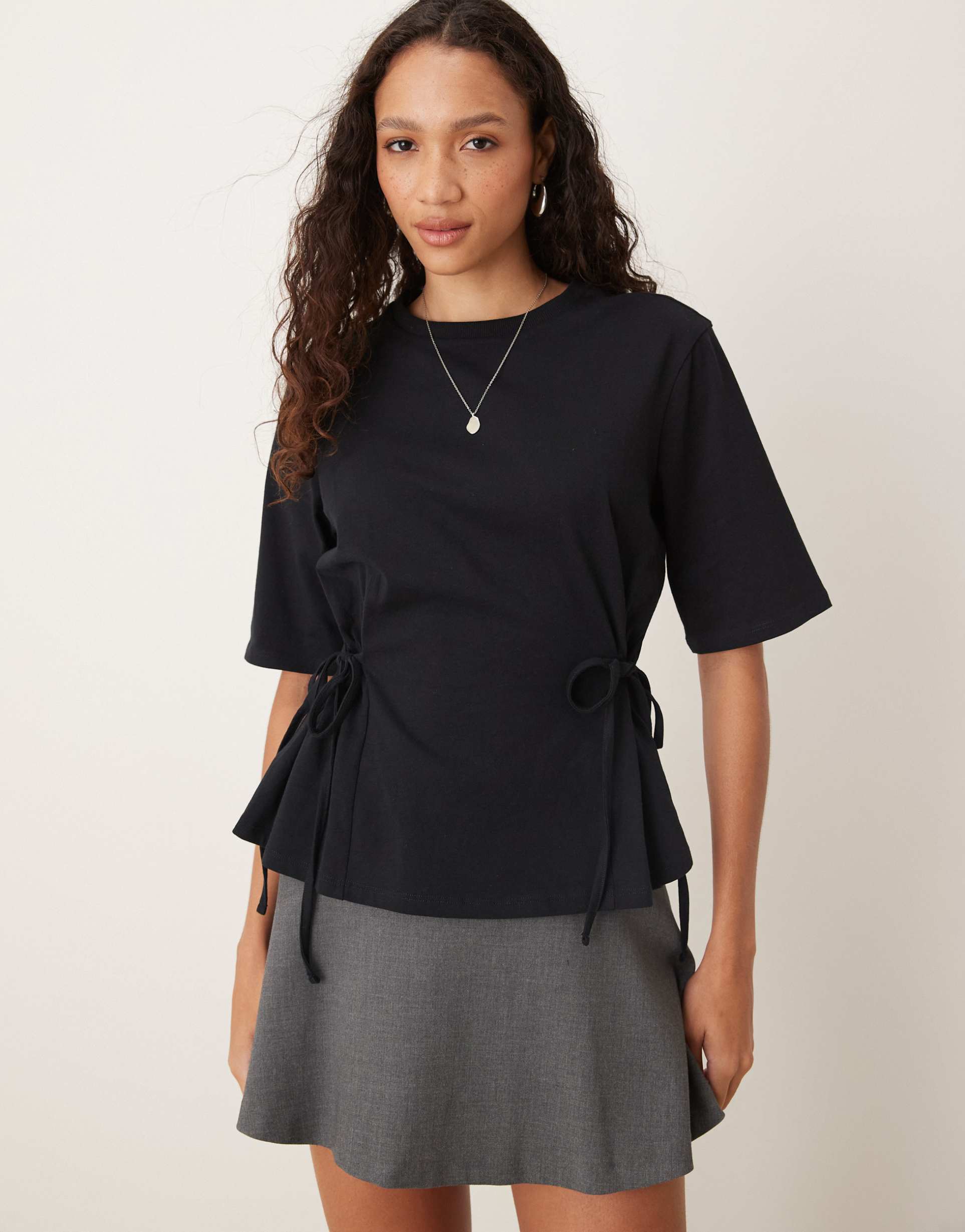 asos design oversized t-shirt with tie detail in black
