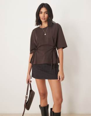 Asos Design Oversized T-shirt With Tie Detail In Brown