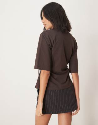Asos Design Oversized T-shirt With Tie Detail In Brown