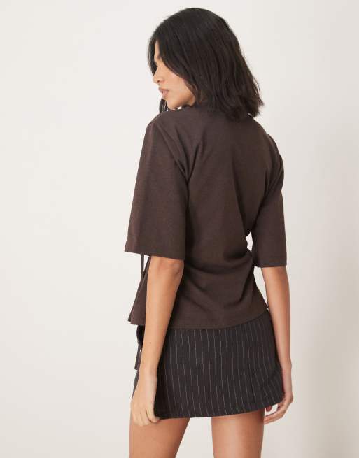 ASOS DESIGN oversized t-shirt with tie detail in brown