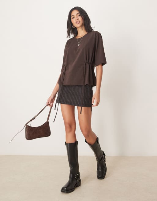 ASOS DESIGN oversized t-shirt with tie detail in brown