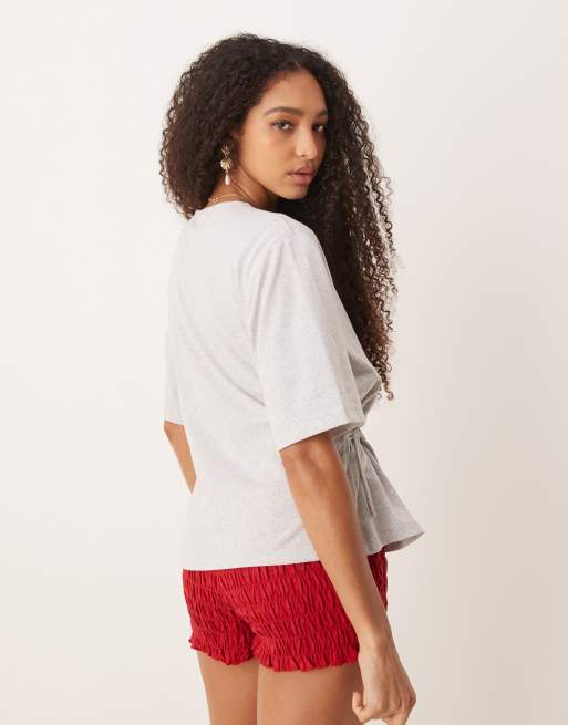 ASOS DESIGN oversized T-shirt with tie detail in gray heather