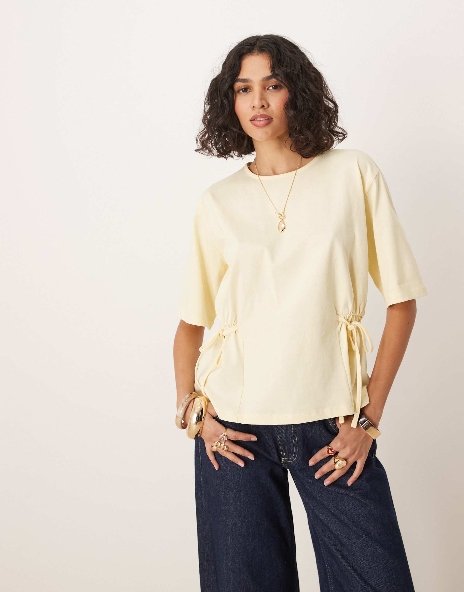 asos design oversized t-shirt with tie detail in lemon