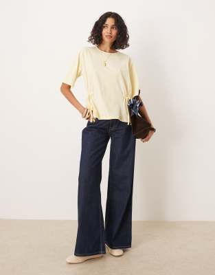 Asos Design Oversized T-shirt With Tie Detail In Yellow