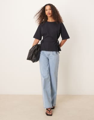 Asos Design Oversized T-shirt With Tie Detail In Navy