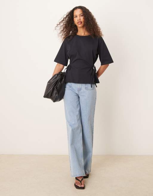ASOS DESIGN oversized t-shirt with tie detail in navy