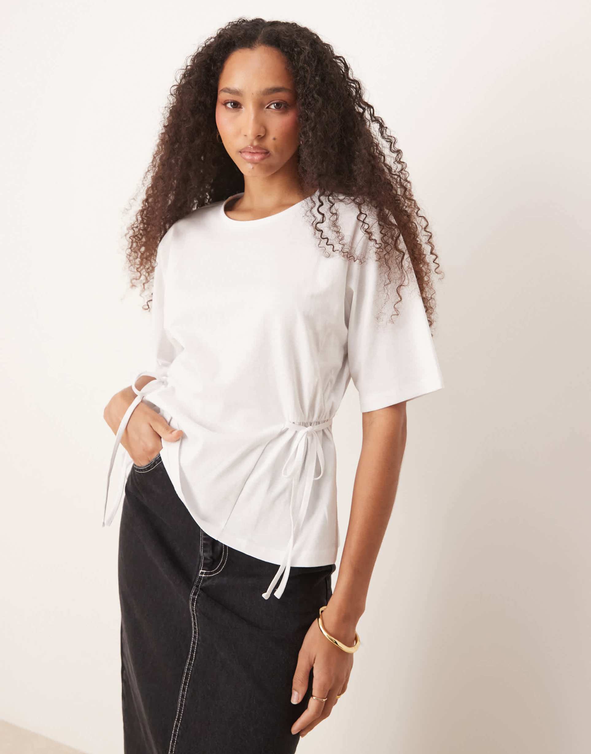 asos design oversized t-shirt with tie detail in white