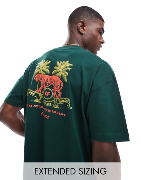 ASOS DESIGN oversized t-shirt with tiger back print in khaki - view 1