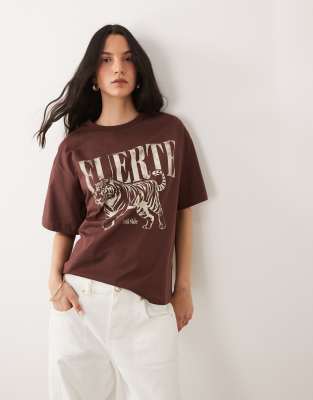 Asos Design Oversized T-shirt With Tiger Graphic In Brown