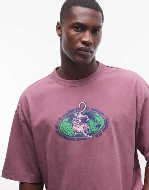 ASOS DESIGN oversized T-shirt with tiger graphic in pink wash - view 1