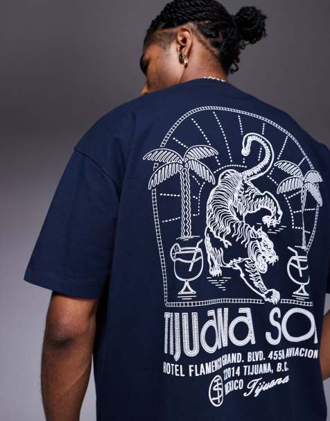 ASOS DESIGN oversized t-shirt with Tijuana tiger graphic in navy - view 1