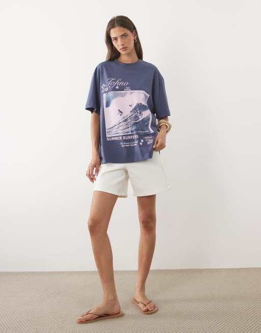 ASOS DESIGN Oversized T-shirt with Tofino surfers graphic in blue and pink, 3 of 4