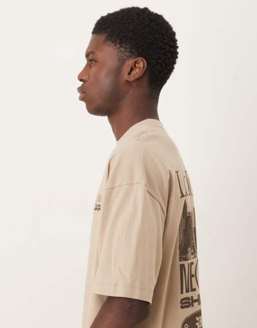 ASOS DESIGN oversized T-shirt with Tokyo graphic in beige | ASOS