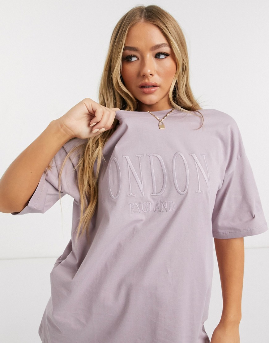ASOS DESIGN oversized t-shirt with tonal London city embroidery-Pink
