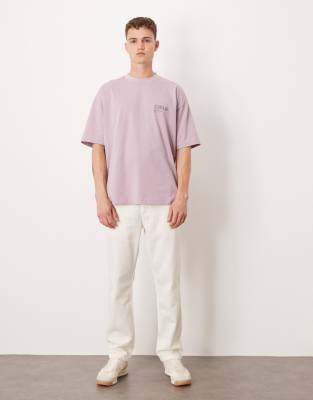 Asos Design Oversized T-shirt With Tonal Print In Purple