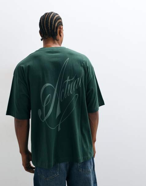 ASOS DESIGN oversized t-shirt with tonal script graphic in green - view 1