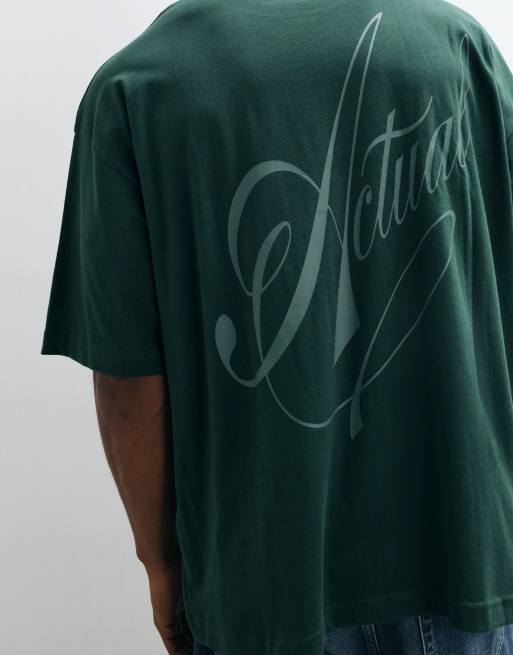 ASOS DESIGN oversized t-shirt with tonal script graphic in green, 5 of 5