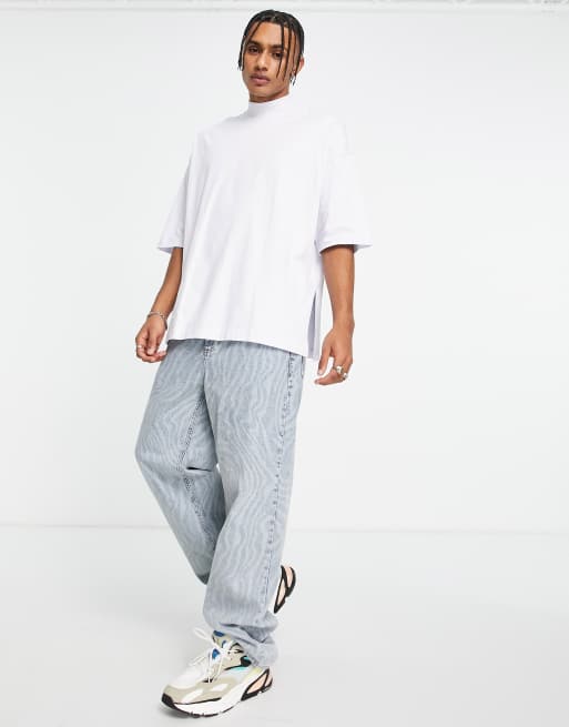ASOS DESIGN oversized t-shirt with turtle neck and side splits in washed lilac, 4 of 4