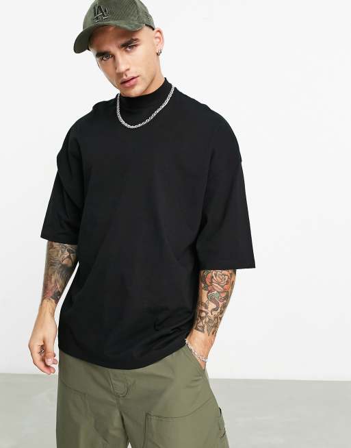 ASOS DESIGN oversized t-shirt with turtle neck in black | ASOS