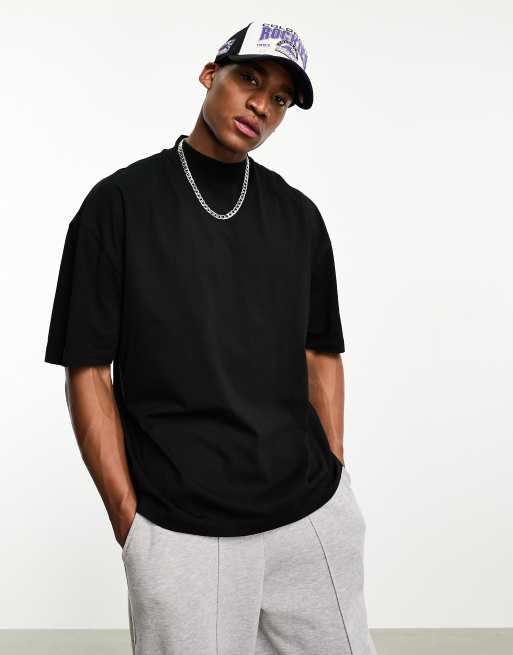 ASOS DESIGN oversized t-shirt with turtle neck in black