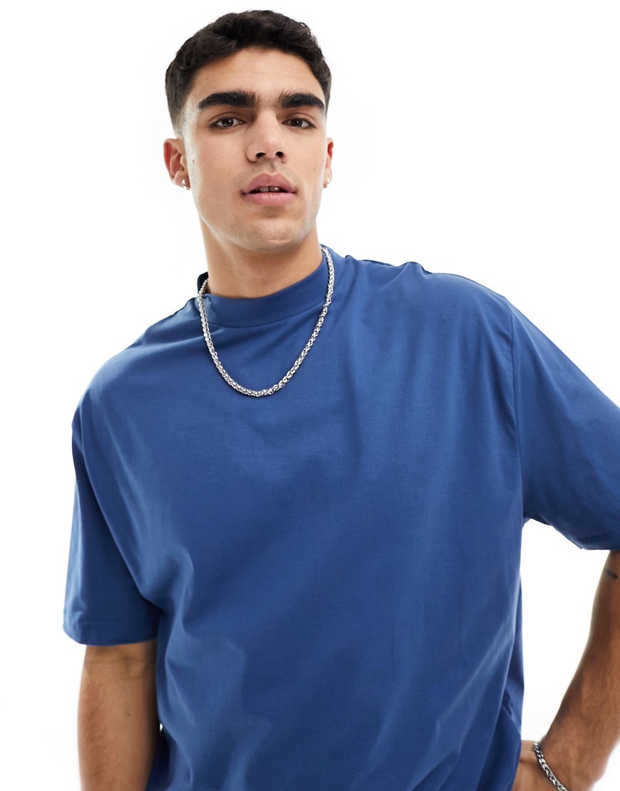 ASOS DESIGN oversized t-shirt with turtle neck in blue