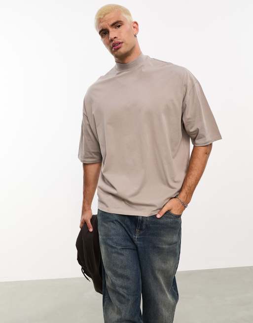 ASOS DESIGN oversized t-shirt with turtle neck in brown