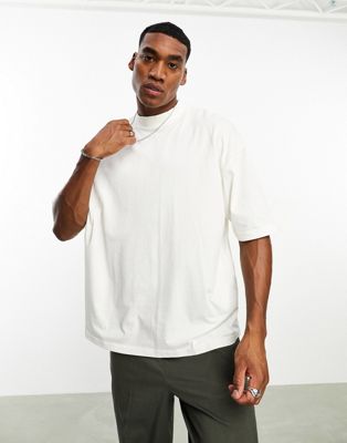 ASOS DESIGN oversized t-shirt with turtle neck in ecru