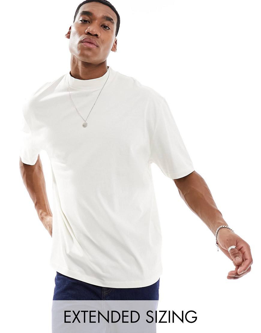ASOS DESIGN oversized t-shirt with turtle neck in ecru-White